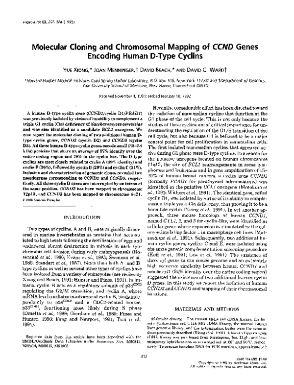(PDF) Molecular cloning and chromosomal mapping of CCND genes encoding ...