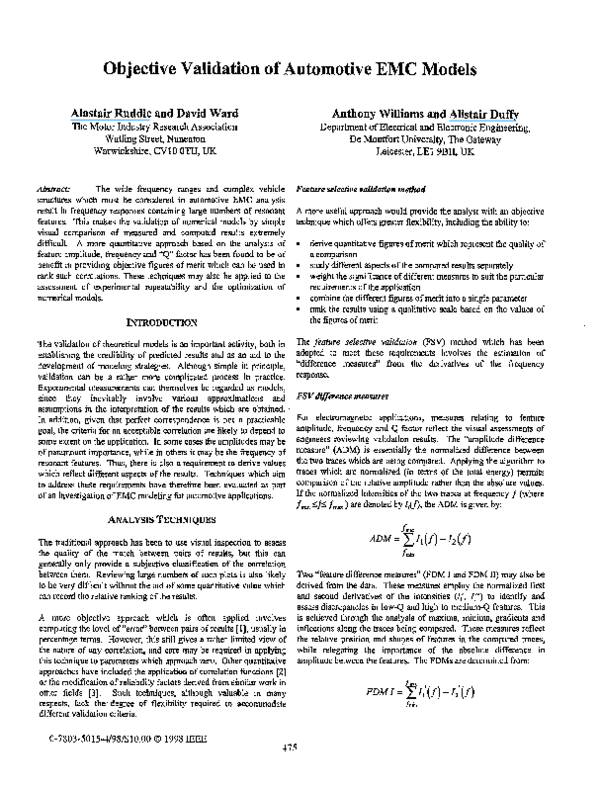 (PDF) Objective validation of automotive EMC models