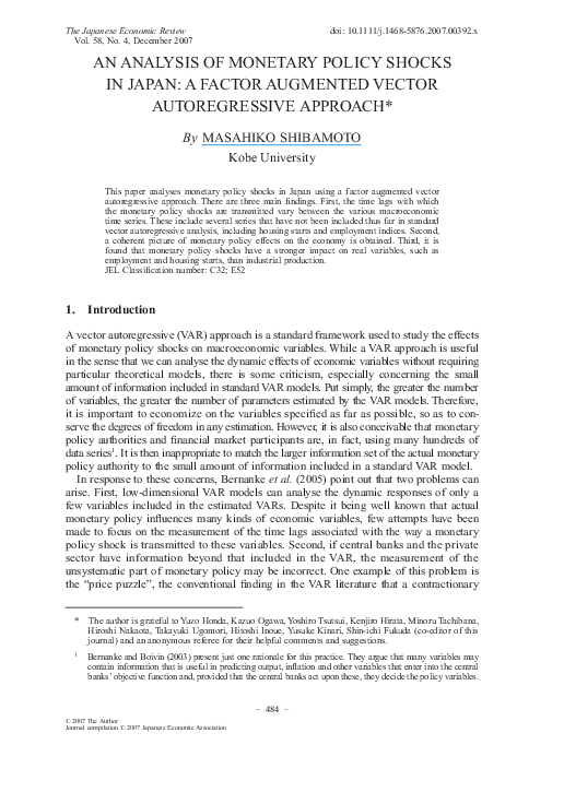 (PDF) An Analysis of Monetary Policy Shocks in Japan: A Factor ...