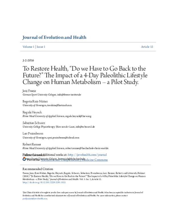 (PDF) To Restore Health, " Do we Have to Go Back to the Future? " The ...