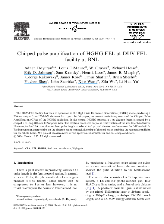 (PDF) Chirped pulse amplification of HGHG-FEL at DUV-FEL facility at BNL