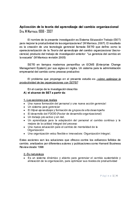 (PDF) Aplicación de la teoría del aprendizaje del cambio organizacional