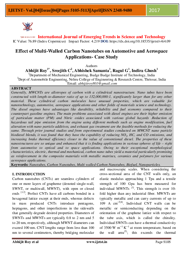 (PDF) Effect of Multi-Walled Carbon Nanotubes on Automotive and ...