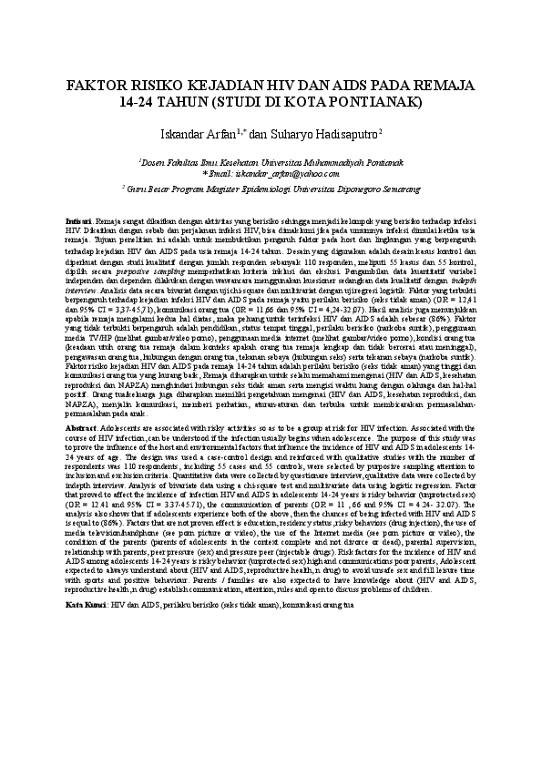 (DOC) FAKTOR RISIKO KEJADIAN HIV dan AIDS PADA REMAJA 14 -24 TAHUN ...