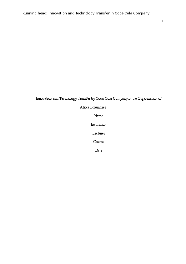 (DOC) Innovation and Technology Transfer by Coca-Cola Company in the ...