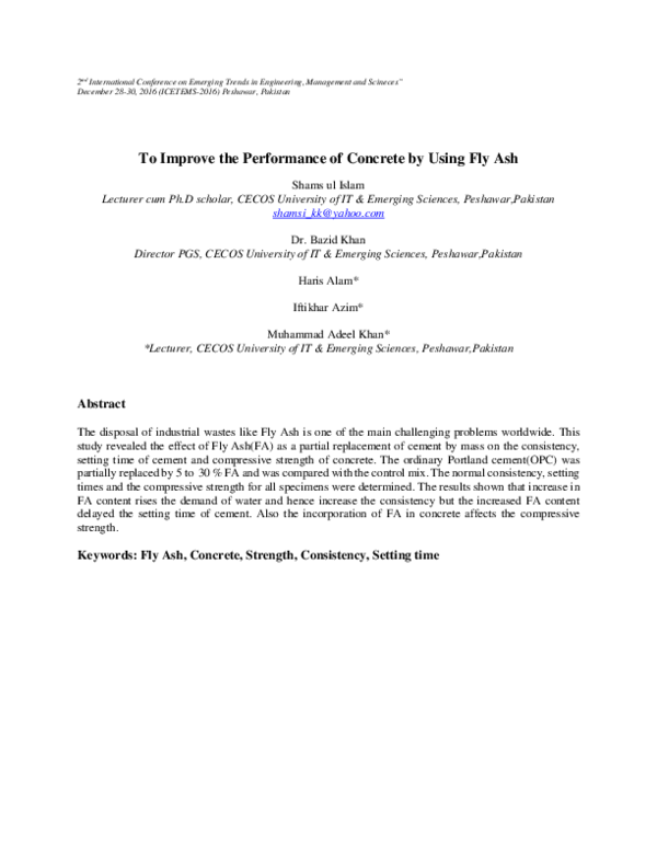 (PDF) To Improve the Performance of Concrete by Using Fly Ash