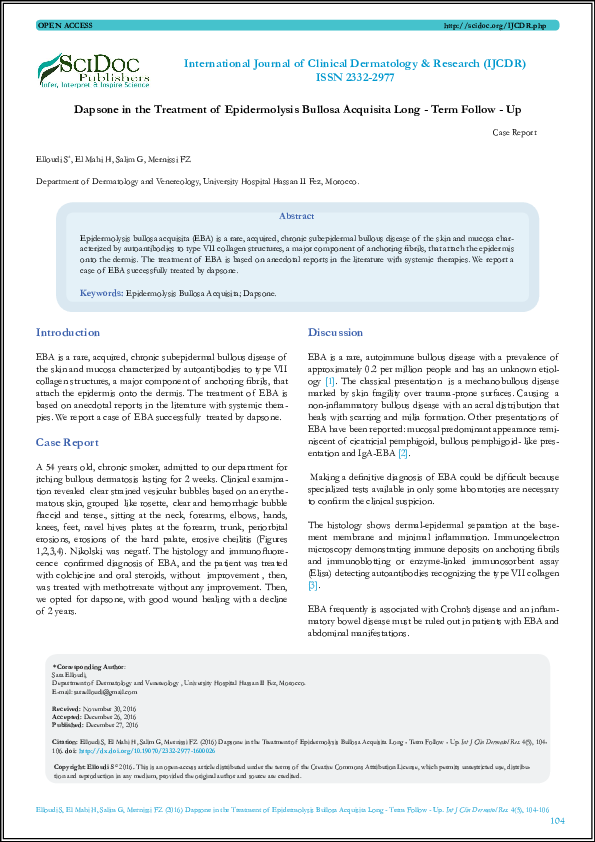 (PDF) Dapsone in the Treatment of Epidermolysis Bullosa Acquisita Long ...