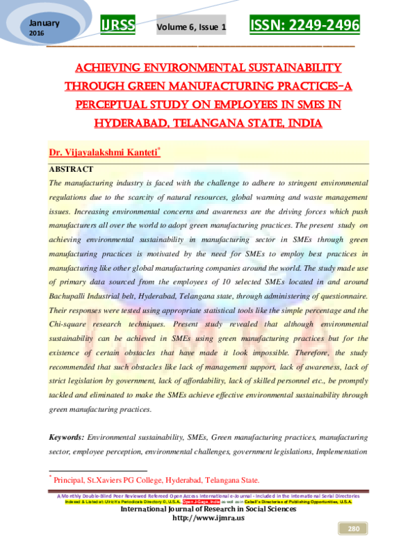(PDF) ENVIRONMENTAL SUSTAINABILITY THROUGH GREEN MANUFACTURING ...