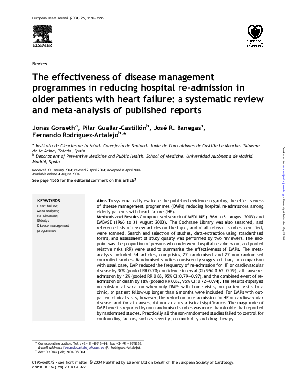 (PDF) The effectiveness of disease management programmes in reducing ...