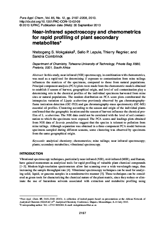 (PDF) Near-infrared spectroscopy and chemometrics for rapid profiling ...