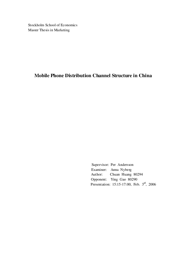 (PDF) Mobile Phone Distribution Channel Structure in China Bilal