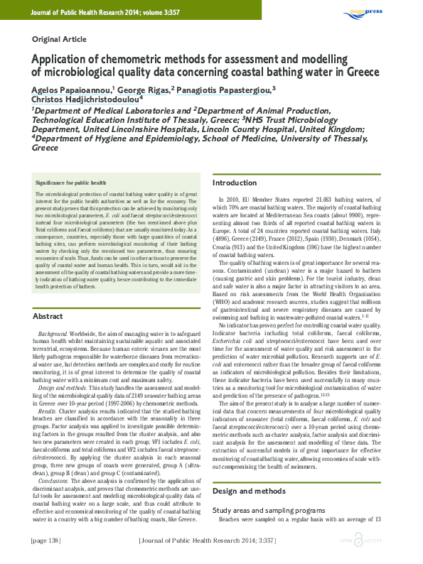 (PDF) Application of chemometric methods for assessment and modelling ...