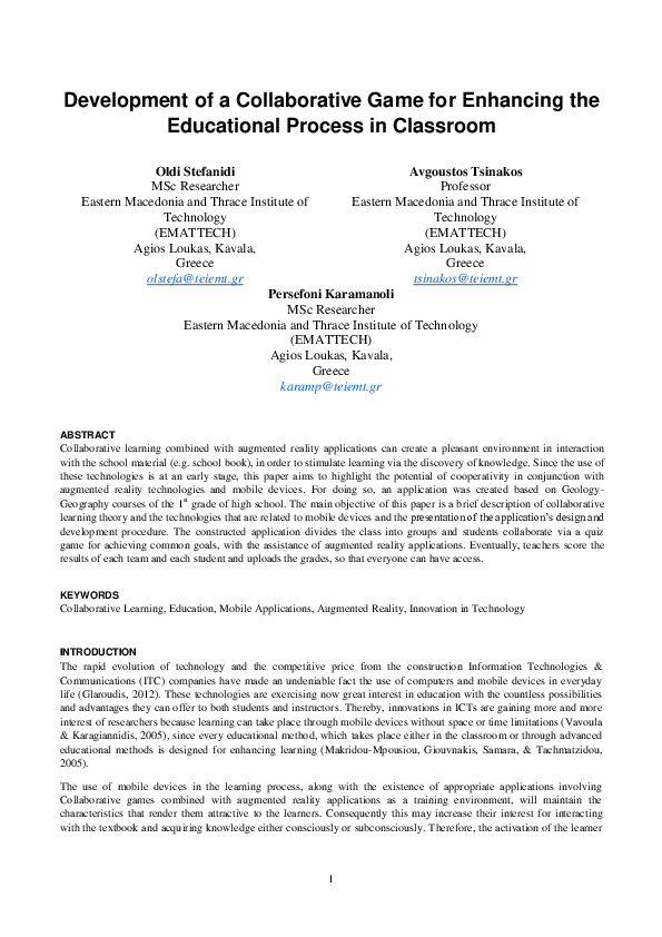 (PDF) Development of a Collaborative Game for Enhancing the Educational ...
