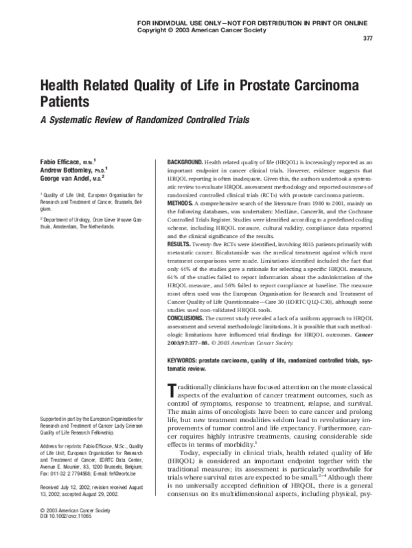 (PDF) Health Related Quality of Life in Prostate Carcinoma Patients A ...