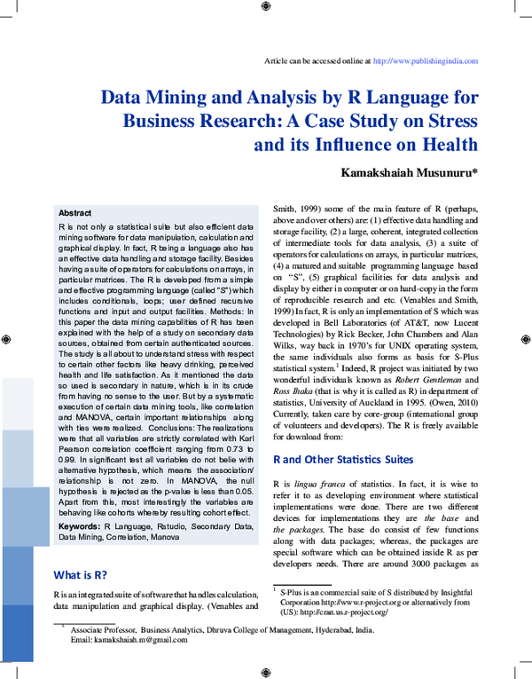 (PDF) Data Mining and Analysis by R Language for Business Research: A ...