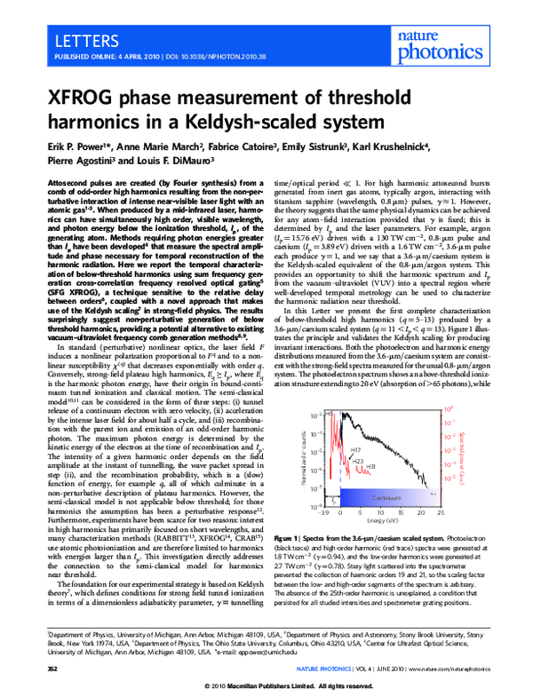 (PDF) XFROG phase measurement of threshold harmonics in a Keldysh ...