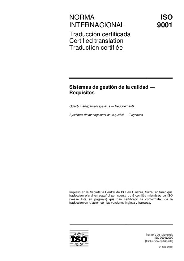 (PDF) ISO 9001 Sistemas de gestión de la calidad — Requisitos Quality ...