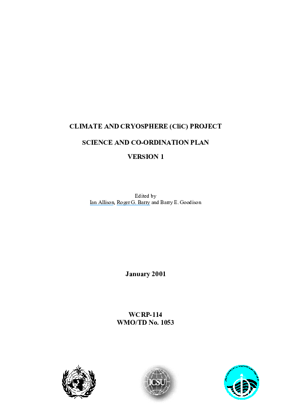 (PDF) Climate and Cryosphere (CliC) Project Science and Co-ordination ...