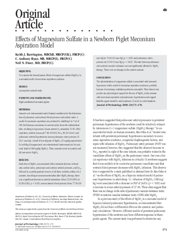 (PDF) Effects of Magnesium Sulfate in a Newborn Piglet Meconium