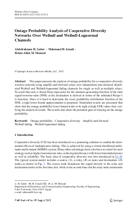 (PDF) Outage Probability Analysis of Cooperative Diversity Networks ...