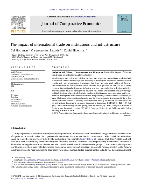 (PDF) The impact of international trade on institutions and infrastructure