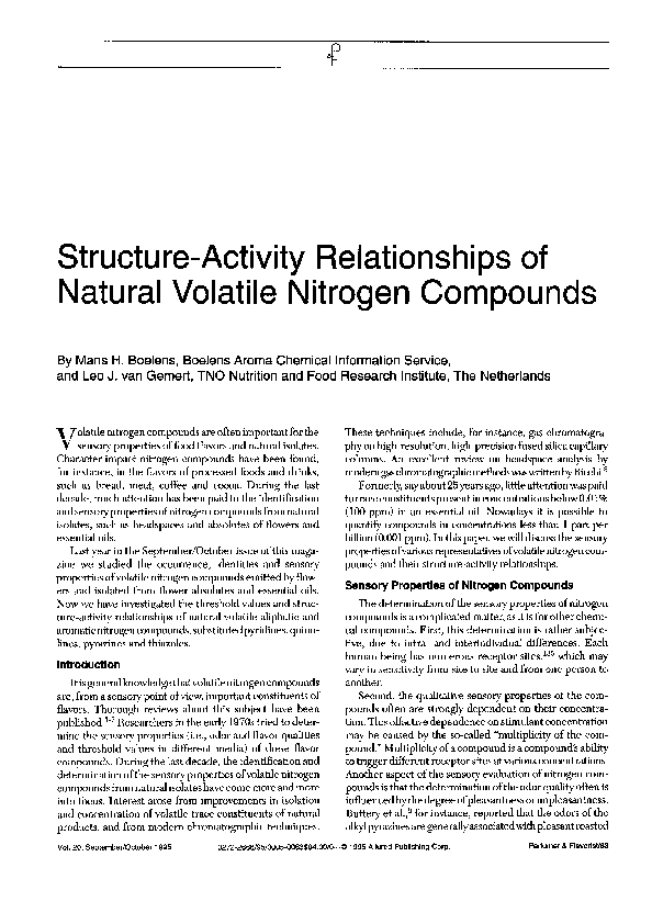 (PDF) Structureactivityrelationships of natural volatile nitrogen