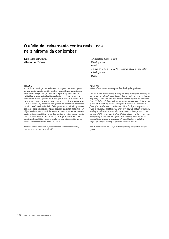 (PDF) Effect of resistance training on low back pain syndrome