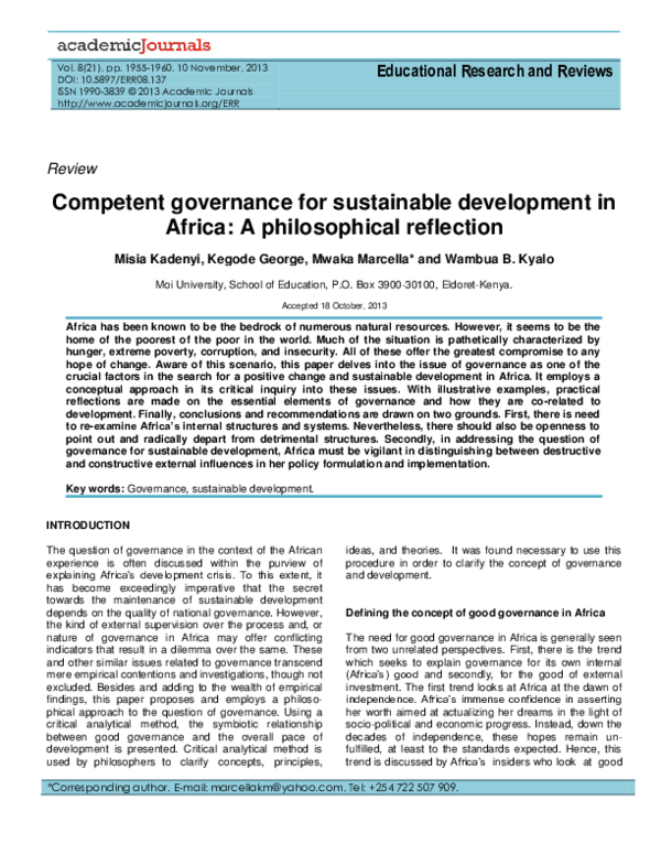 (PDF) Competent governance for sustainable development in Africa: A ...