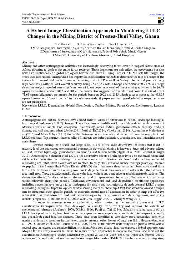 (PDF) A Hybrid Image Classification Approach to Monitoring LULC Changes ...