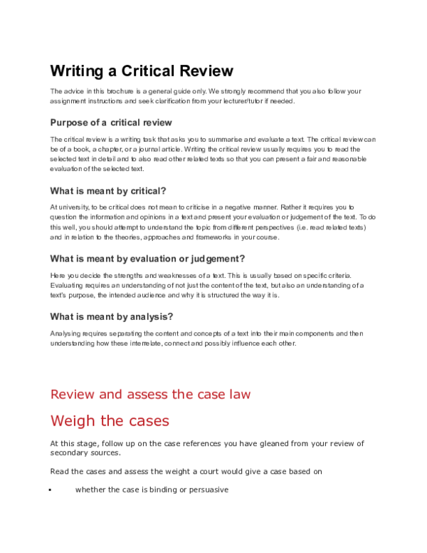 (DOC) Writing a Critical Review