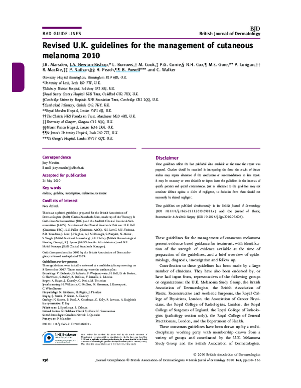 (PDF) Revised U.K. guidelines for the management of cutaneous melanoma 2010