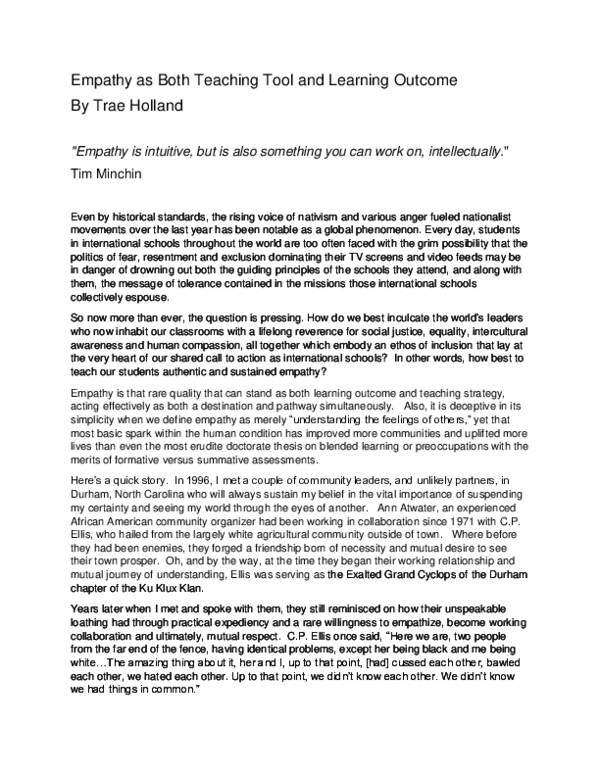 Pdf Empathy As Both Teaching Tool And Learning Outcome Pdf Empathy As Both Teaching Tool And Learning Outcome