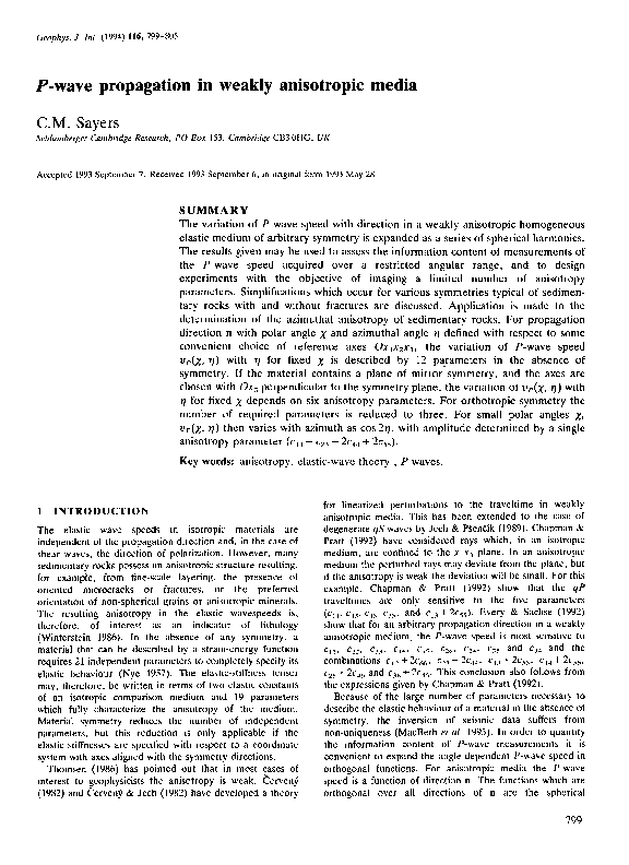 (PDF) P-wave propagation in weakly anisotropic media | Colin M Sayers ...