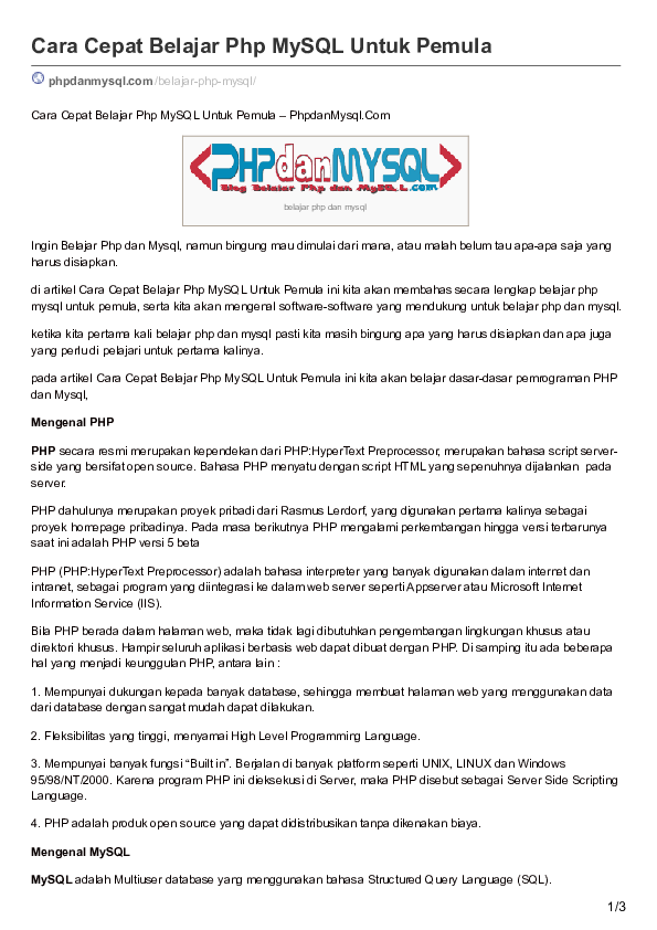 PDF) Cara Cepat Belajar Php MySQL Untuk Pemula | Adies Kiniko - Academia.edu
