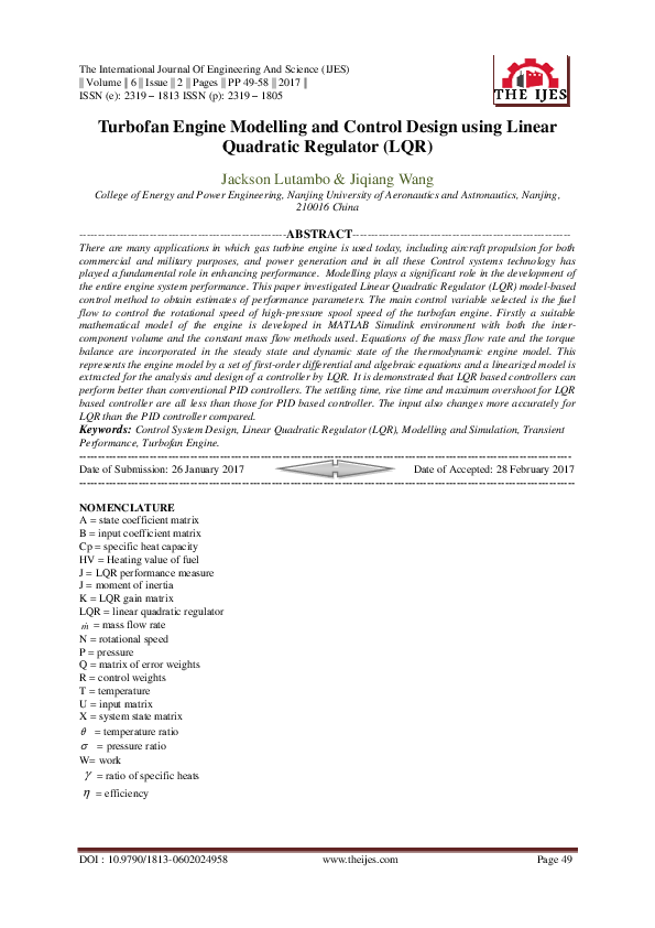  pdf turbofan engine modelling and control design using linear