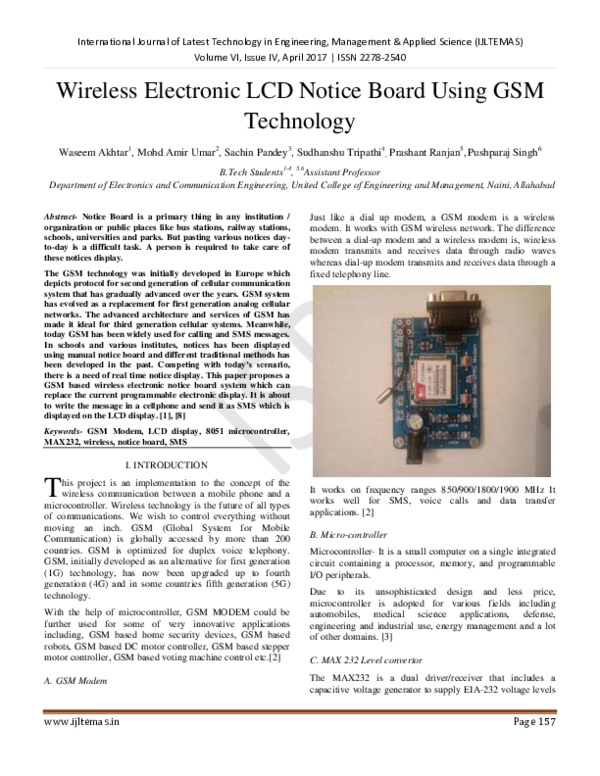 (PDF) Wireless Electronic LCD Notice Board Using GSM Technology