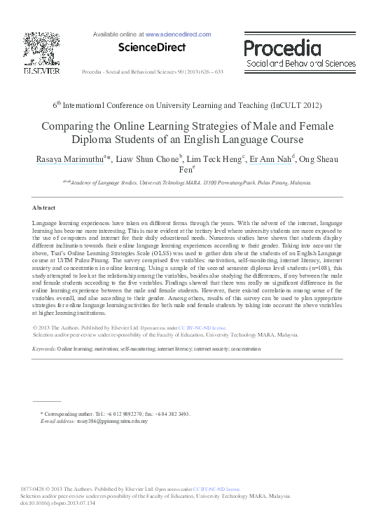 (PDF) Comparing the Online Learning Strategies of Male and Female ...