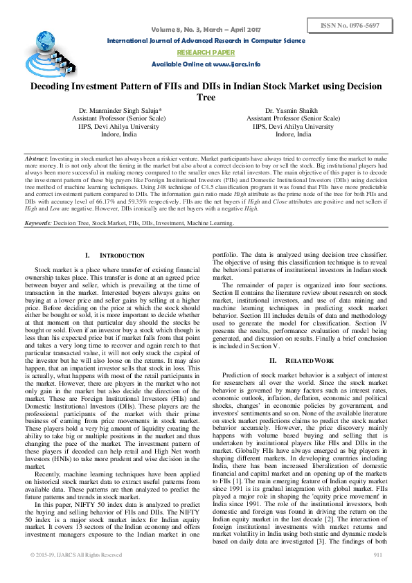 (PDF) Decoding Investment Pattern of FIIs and DIIs in Indian Stock ...