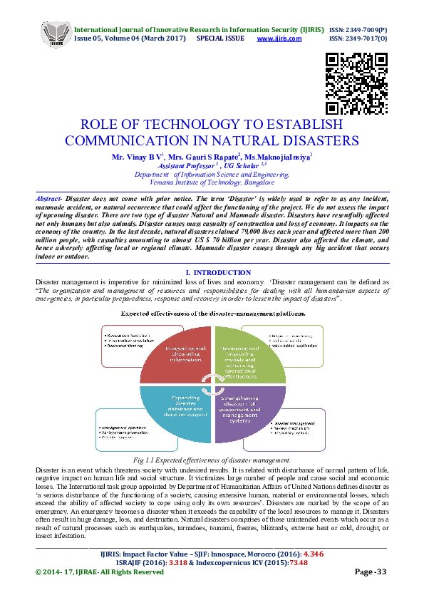 Pdf Role Of Technology To Establish Communication In Natural Disasters