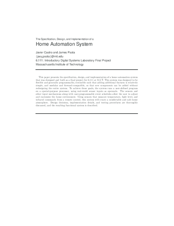(PDF) The Specification, Design, and Implementation of a Home ...
