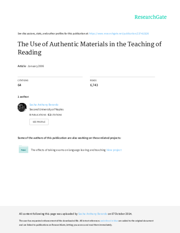 (PDF) The Use of Authentic Materials in the Teaching of Reading The effects of taking exams on