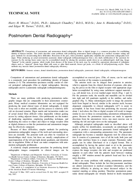 (PDF) Postmortem Dental Radiography H. Mincer Academia.edu