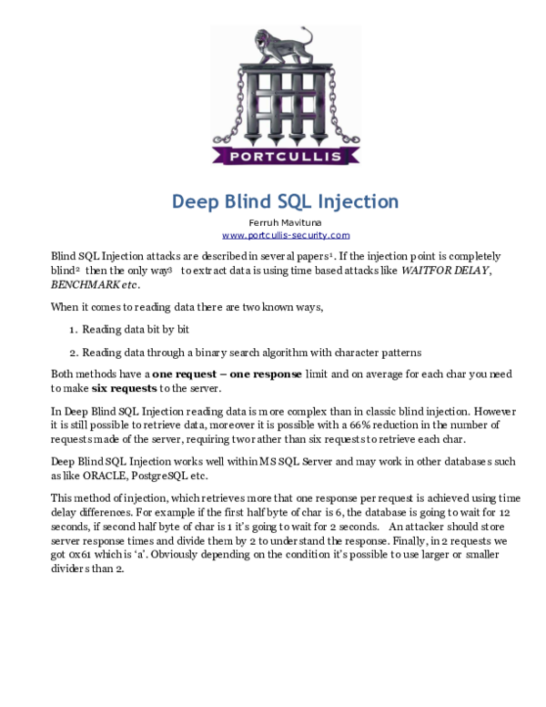 (PDF) Deep Blind SQL Injection