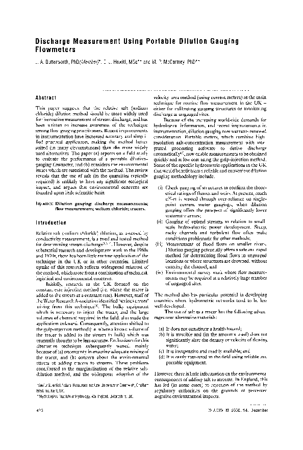 (PDF) Discharge Measurement Using Portable Dilution Gauging Flowmeters