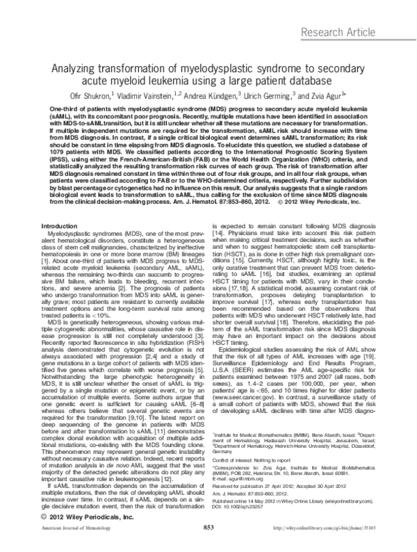 (PDF) Analyzing transformation of myelodysplastic syndrome to secondary ...