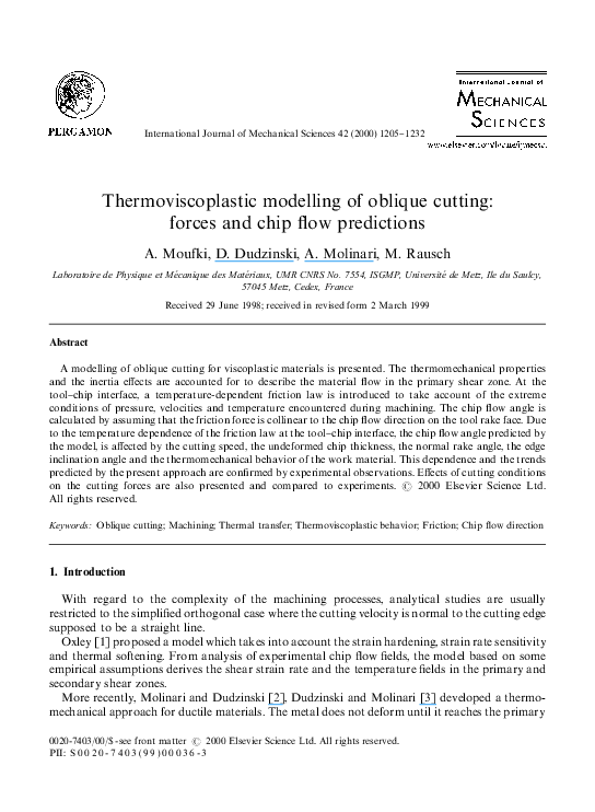 (PDF) Thermoviscoplastic modelling of oblique cutting: forces and chip ...
