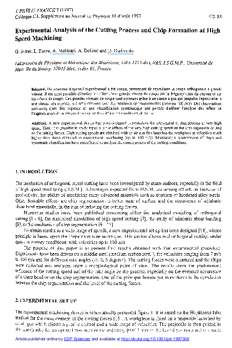 (PDF) Experimental Analysis of the Cutting Process and Chip Formation ...
