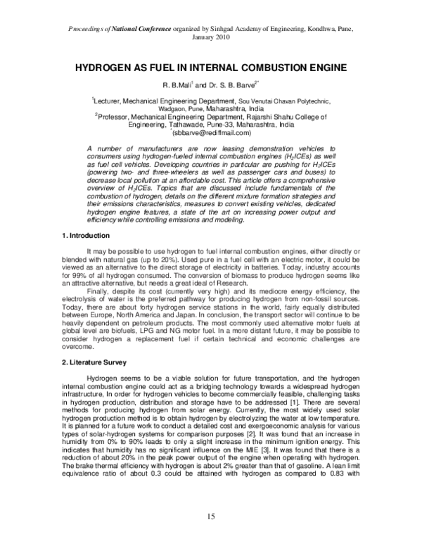 (PDF) HYDROGEN AS FUEL IN INTERNAL COMBUSTION ENGINE