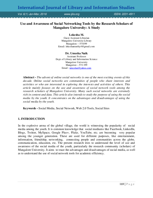 (PDF) Use and Awareness of Social Networking Tools by the Research ...