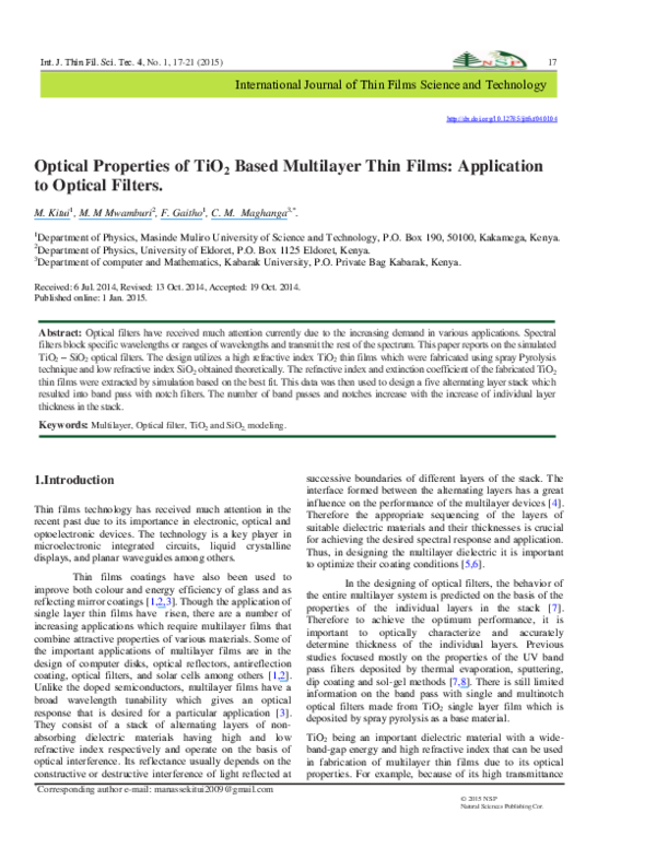 (PDF) Optical Properties of TiO 2 Based Multilayer Thin Films ...